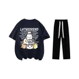 Комплект одежды (Темно-синяя футболка + черные повседневные штаны)