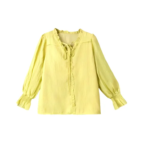 ONE SHALLOW Шифон Рубашка Женская Горчично-желтая