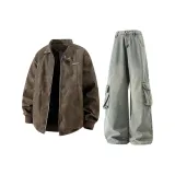 Коричневый топ + желтые грязные штаны