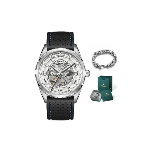 DEESIO Автоматический Механический Механизм Резиновый Ремешок Мужские Часы С Чертежом Skeleton