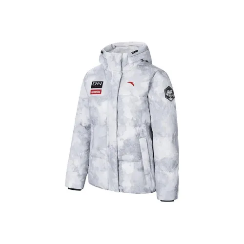 Anta ZONGXUNXILIE Белая снежинка/Полный принт Женские пуховики