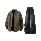 Коричневый топ + черные штаны