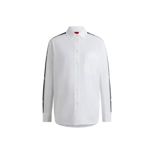 Hugo Boss OVERSIZED Форма Блоуз с Stacked Логотип Лента Украшения Рубашка Женская Белая