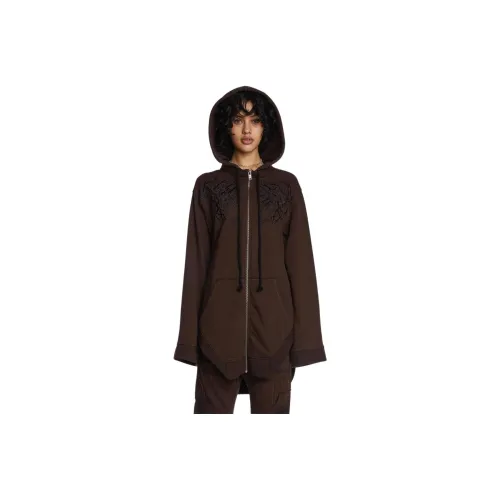 Dolls Kill SS24 DARKER WAVS Echo Унисекс Вышитый Zip Up Худи Свитшот Женские Коричневый Коричневый