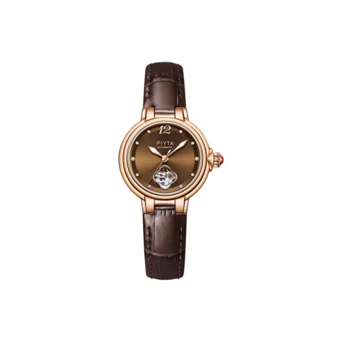FIYTA Allure Series Автоматический Механический Механизм Коровья Кожа Ремешок Часы Женские Кофейный Циферблат Часов