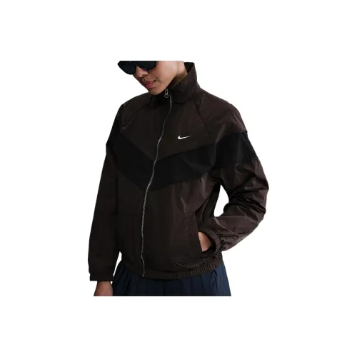 Nike SS25 WINDRUNNER Куртка Женская Замша Коричневый Черный Белый