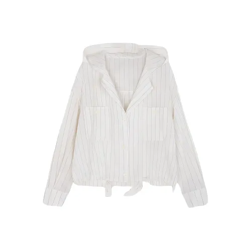 IHIMI Куртки Пальто Женские Белый Подкладочная ткань с Черными Полосами