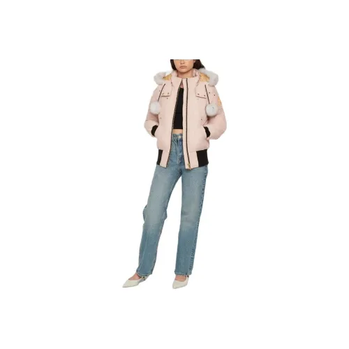 Moose Knuckles Gold Debbie Bomber Shearling Down Jacket Coat Women's Pink