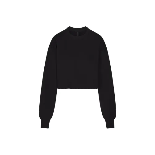 SKIMS Cotton Fleece Cropped Crewneck Sweatshirt Women's Onyx Onyx SKIMS Хлопок Флис Укороченный Crewneck Толстовка Женская Оникс Оникс