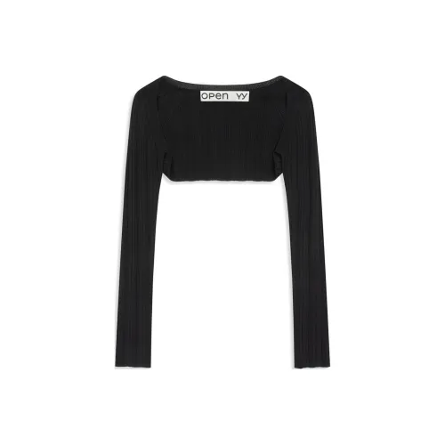 OPEN YY Плиссированный Боло Кардиган Трикотаж Женский Черный