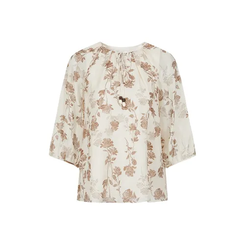 JZ. ANNAKRO Шифон Рубашка Женская Цветочный Абрикос