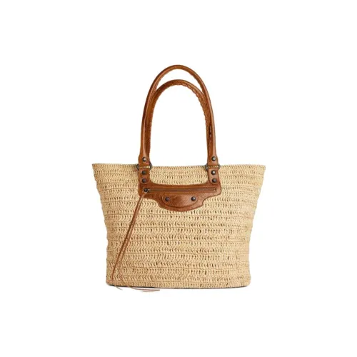 Balenciaga Sheepskin Straw Woven Bag Medium Women's Natural