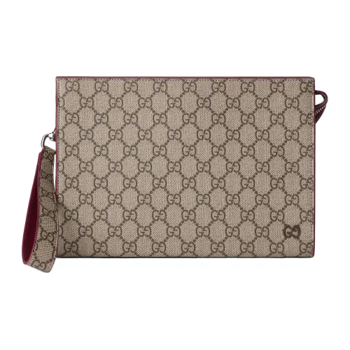 GUCCI GG Supreme Холст Клатч Маленький Мужской Бежевый и Эбеновое дерево