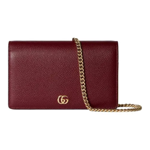 GUCCI GG Marmont Кожа Сумка через плечо Кошелек Женские GUCCI Ancora Красный и Розовый