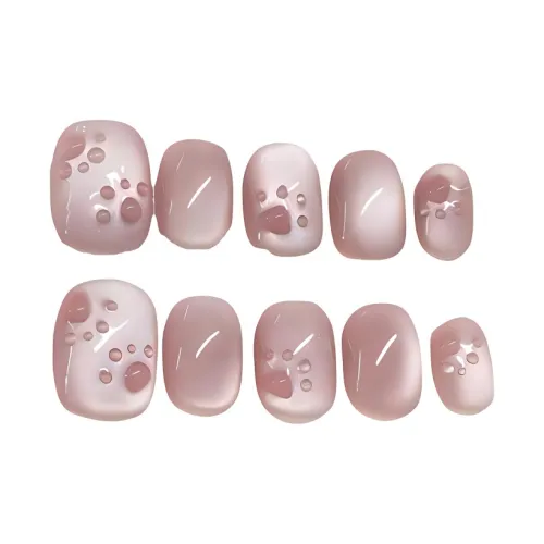 JIXUAN Милый и очаровательный котенок False Nail Короткий Круглый Розовый Смужка Милый