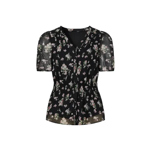 JZ. ANNAKRO Цветочный Черный Женские Рубашки