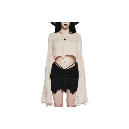 Dolls Kill Widow Нет Path Before Состаривание Свитер Трикотаж Женские Off Белый Серый Белый