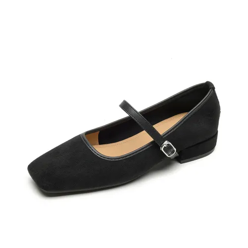 Lan Miao Грубый каблук Мэри Джейн Туфли Женские Черные