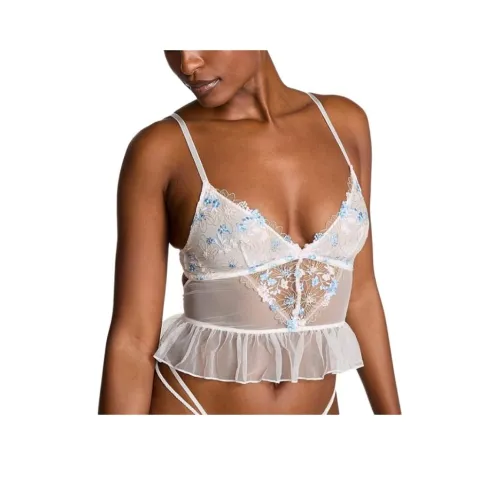 Victoria's Secret Топ на бретелях Женский Синий Белый Вышивка