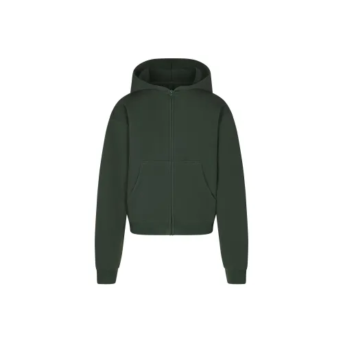 SKIMS Cotton Fleece Classic ZIP UP Hoodie Sweatshirt Women's Pine Pine