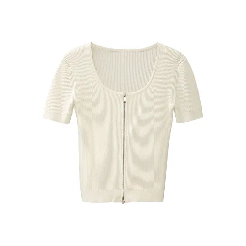Fstudio Укороченный Короткий Рукав Трикотаж Женский Абрикос