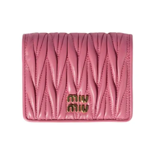 MIU MIU Мателасе Овечья кожа Держатель для карт кошелек Маленький Женский Autumn Begonia Розовый Красный