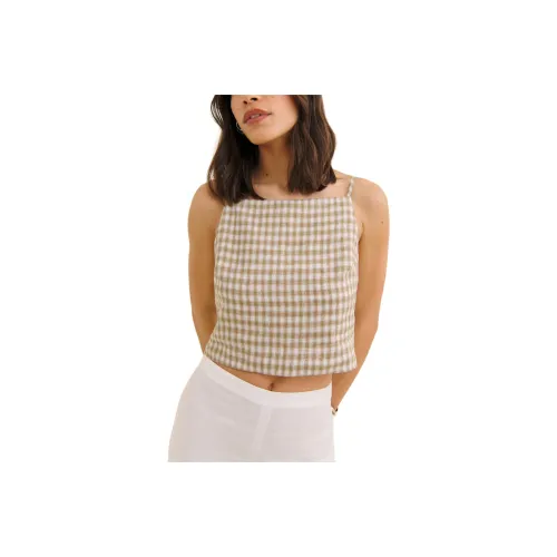 Reformation Kerri Linen Топ Топ на бретелях Женская Дюна Клетка