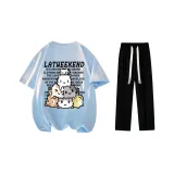 Комплект одежды (Светло-синяя футболка + Черные повседневные штаны)