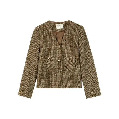 SOLIGHTER Куртки Пальто Женские Клетка Кофейно-Зеленый