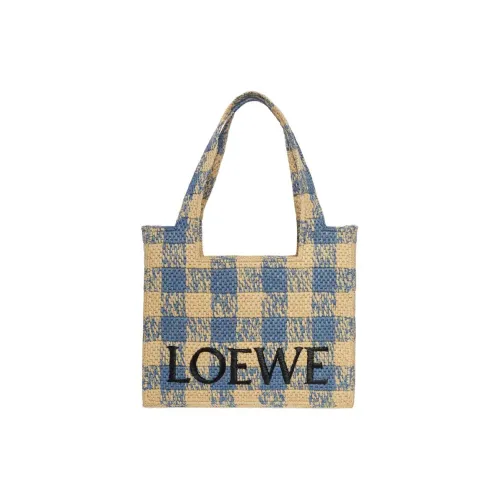 LOEWE Font Tote Рафия Тоут Сумка Сумка для покупок Сумка на плечо Сумка среднего размера Женская Бежевая и Синяя