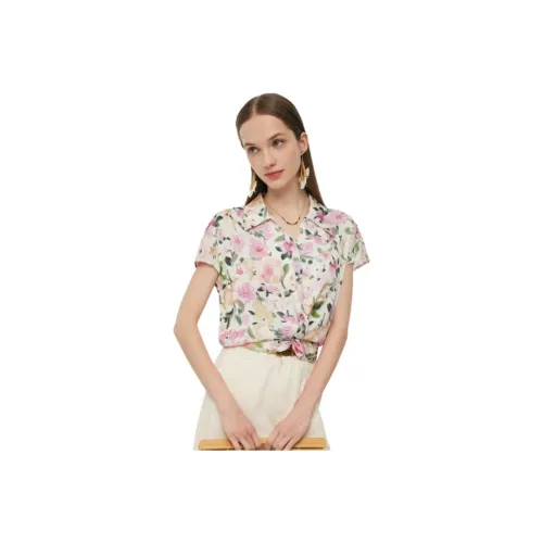 GOELIA Рубашка Женская Розовая с Цветочным Принт