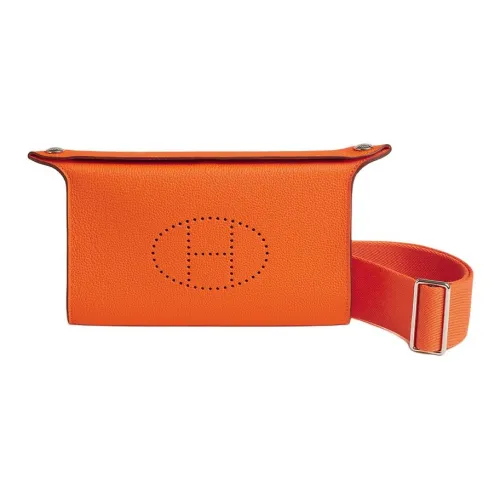 HERMES Videpoches Коровья кожа Togo Сумки через плечо Унисекс Алюминий Киноварь Оранжевый
