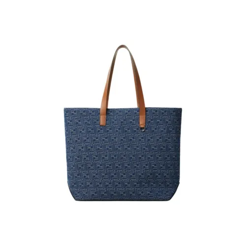 FENDI Сумка-шопер FF Среднего ФорматаСумка Из Жаккарда С Узором FF С Эффектом Денима Синего Цвета И Кожи Коричневого Цвета