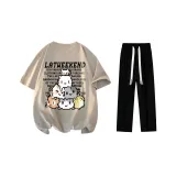 Комплект одежды (Хаки футболка + Черные повседневные штаны)