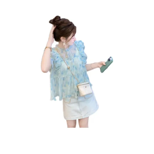 Fish Rabbits Шифон Рубашка Женская Синие Зеленые