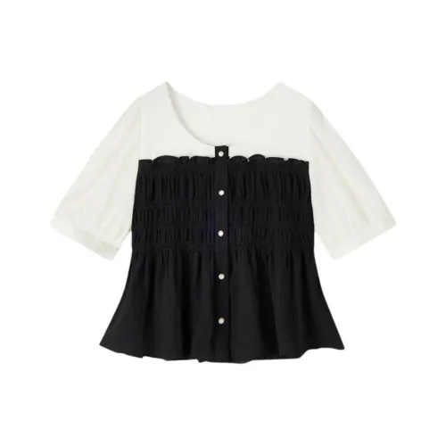 EICHITOO Шифон Рубашка Женская Черная с отделкой