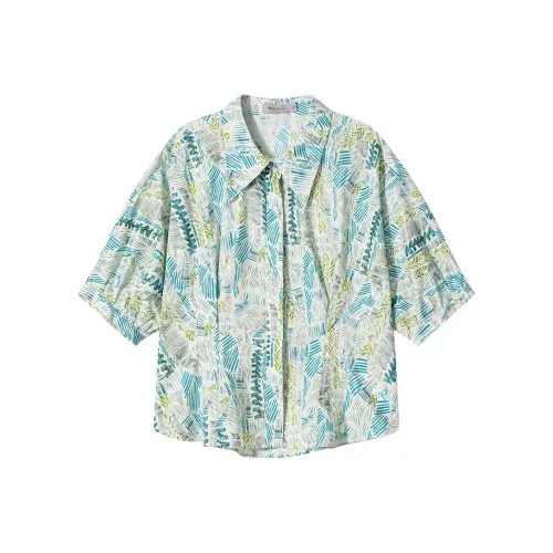 XIRAN Рубашка Женская Абрикосовая с Синим и Зеленым Цветочным