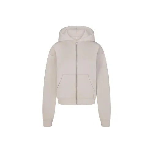 SKIMS Cotton Fleece Classic ZIP UP Hoodie Sweatshirt Women's Stone Stone Color
