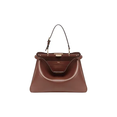 FENDI Peekaboo Телячья кожа Одно плечо Сумка Большая Женская Коричневая