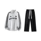 Комплект одежды (Белый Серый Свитшот + Черные Джинсы с эффектом вымытого)