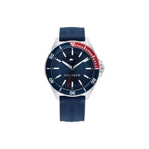 Tommy Hilfiger Мужские часы Кварцевый механизм Силиконовый ремешок 43 мм Синий циферблат
