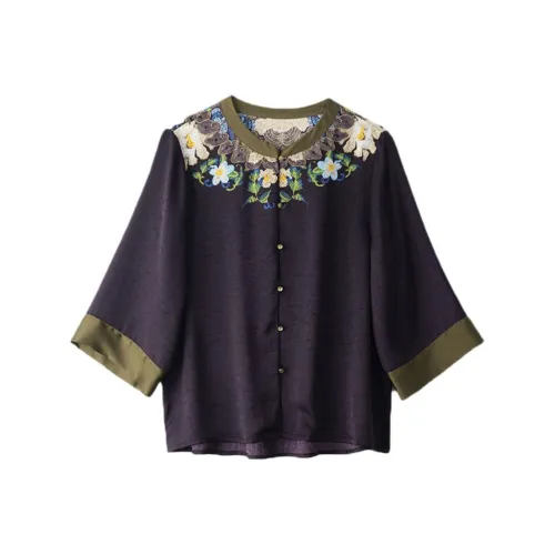 Корейский стиль, фиолетовые женские рубашки