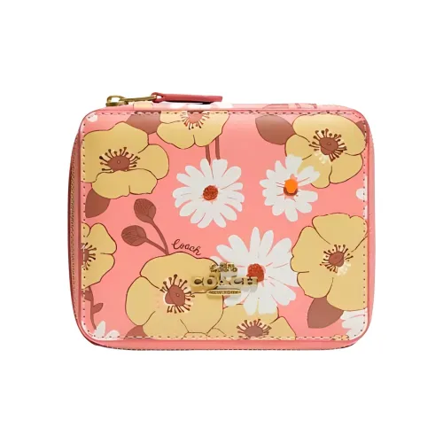 COACH Ювелирные украшения Bo Телячья кожа Шкатулка для украшений Мешок для хранения Макияж Коробка Мини Женские Светло-розовый