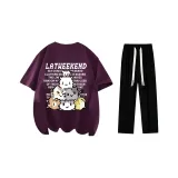 Комплект одежды (Футболка виноградного фиолетового цвета + Черные повседневные штаны)