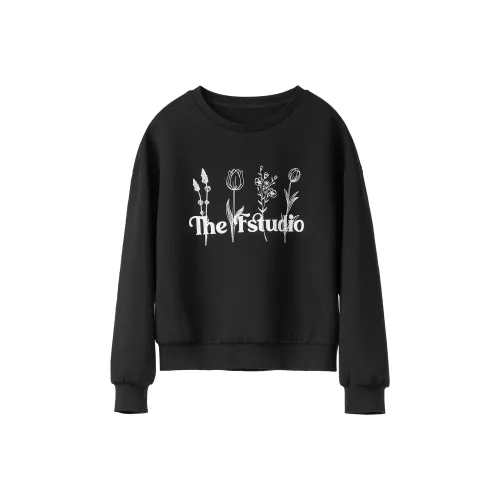 Fstudio Корейский стиль Petite Круглый вырез Свитшот с принтом Женские Черный