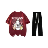 Комплект одежды (Благородный красный футболка + черные повседневные штаны)