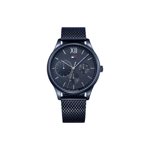 Tommy Hilfiger Мужские часы Кварцевый механизм Ремешок из нержавеющей стали 44 мм Синий циферблат