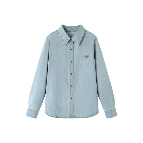 SHIRAN Рубашка Женская Вымытый Винтаж Синий