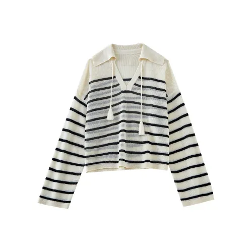 OUNIXUE Трикотаж Женский Черный Абрикос Полосы