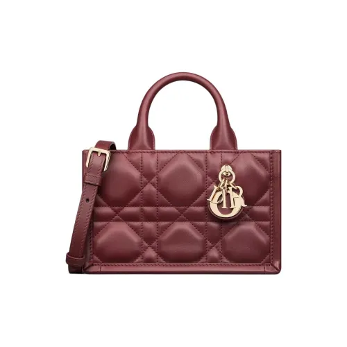 DIOR BookTote Коровья кожа Тоут Сумка Сумка для покупок Сумка на плечо Сумка Мини Женская Георгин Красный